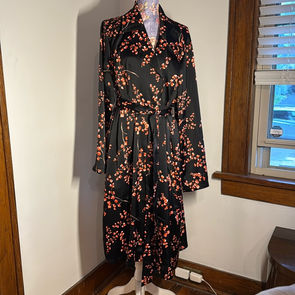 Jason Wu Trench Coat Elegant Black Red Floral Silky